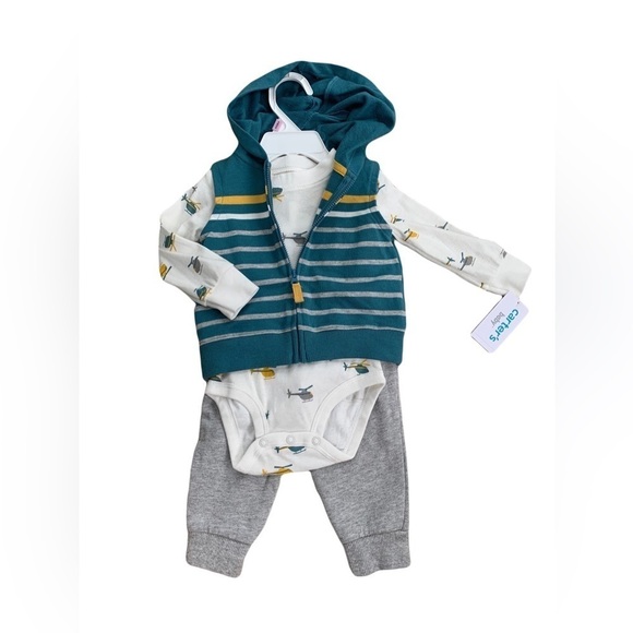 Carter’s 9 Months NWT 3-Piece Helicopter Hooded Vest Set - Picture 1 of 5